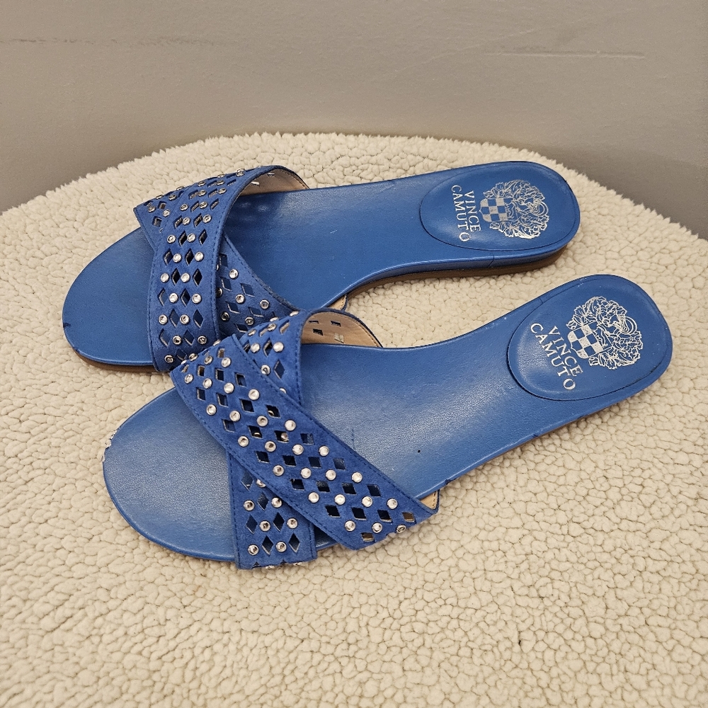 Vince Camuto Studded Blue Slide Sandals Women Size 9